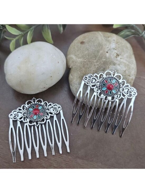 L & P Glamour Accessories - Boho Western Handmade Multicolor Hair Comb Set